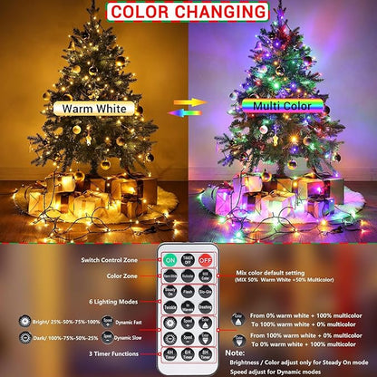 Joomer Christmas Lights 262FT 800 LED Color Changing Christmas Tree Lights Outdoor with Timer, Remote, Connectable for Christmas Decoration(Warm White to Multicolor) Joomer