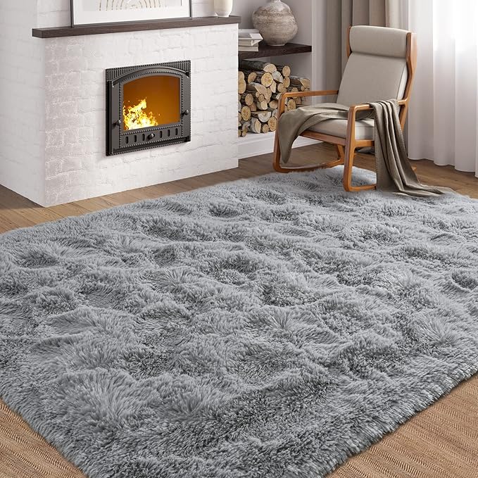 Softlife Rug for Living Room 5.3x7.6 Feet Area Rug for Bedroom Super Soft Shaggy Rugs for Kids Room Fluffy Fuzzy Carpets Long Plush Bedside Rug Nursery Christmas Home Decoration for Boys Girls, Grey - LeafyLoom