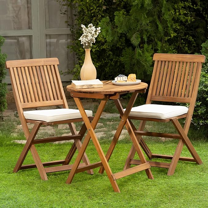 Heavy Duty 400lbs Capacity Patio Bistro Set 3 Piece Outdoor, Folding Chairs w/Cushion, Round Table-Upgrade 2024 - LeafyLoom