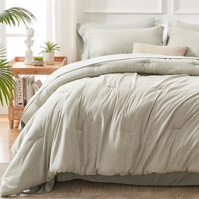 UNILIBRA 7-Piece Queen Comforter Set - Sage Green Cationic Dyeing Bedding Set with Comforter, Sheets, Pillowcases & Shams - LeafyLoom