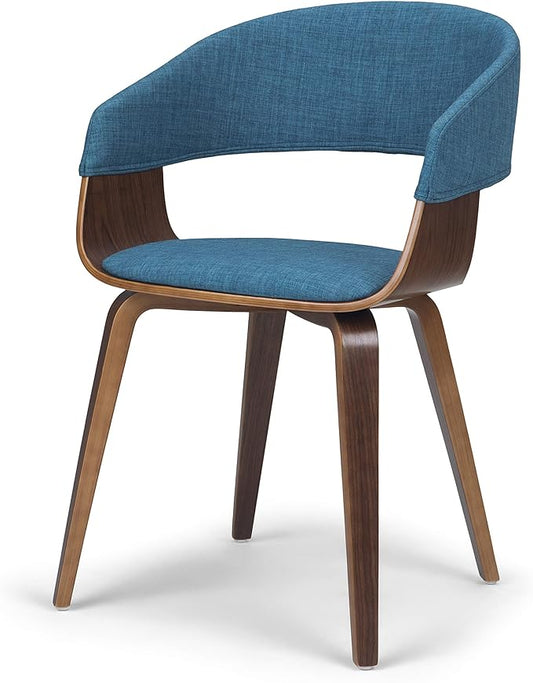 SIMPLIHOME Lowell 17 Inch Mid Century Modern Bentwood Dining Chair in Blue Linen Look Fabric, For the Dining Room - LeafyLoom