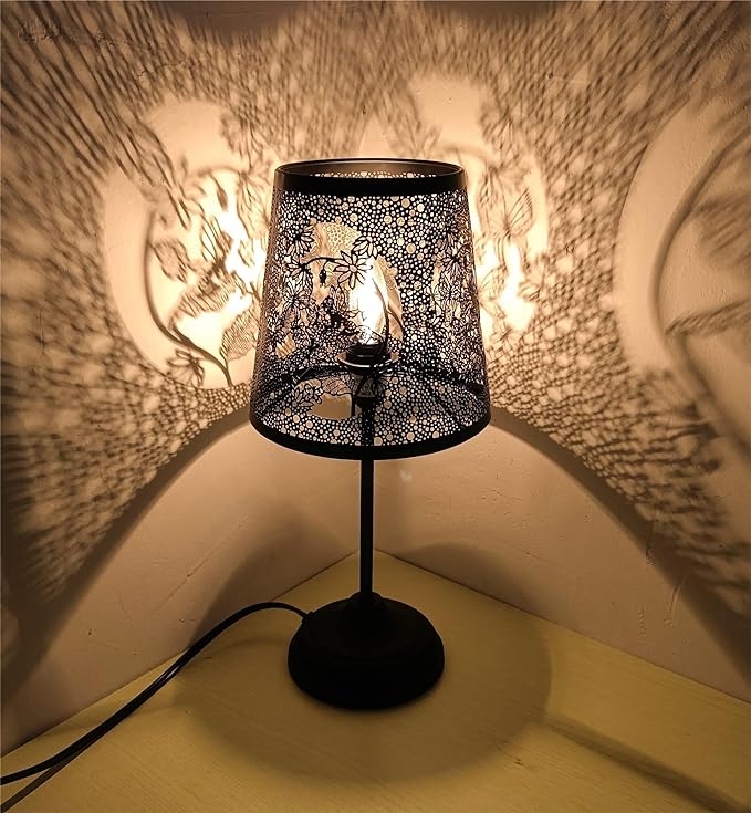 Flower Fairy Touch Lamp with Dimmable Touch Switch,Black Metal Cutout Shade, Flower Fairy Decoration Desk Lamp - LeafyLoom