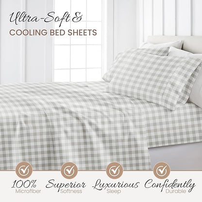 Linen Market 4 Piece Queen Bedding Sheet Set (Light Gray Plaid) - Sleep Better Than Ever with These Ultra-Soft & Cooling Bed Sheets for Your Queen Size Bed - Deep Pocket Fits 16" Mattress - LeafyLoom