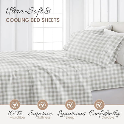 Linen Market 4 Piece King Bedding Sheet Set (Light Gray Plaid) - Sleep Better Than Ever with These Ultra-Soft & Cooling Bed Sheets for Your King Size Bed - Deep Pocket Fits 16" Mattress - LeafyLoom