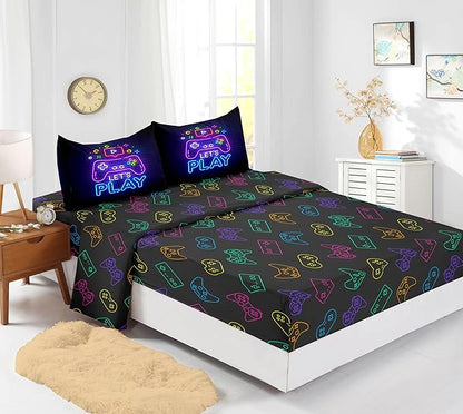 6 PCS Gamer Bedding Sets,Purple Gaming Comforter Set for Boys,Kids Bedding Sets for Boys,Full Size Bedding Sets for Boys,Bed in A Bag with Sheets(Full,Purple Color) - LeafyLoom