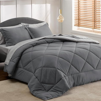 Bedsure Dark Grey Twin XL Comforter Set - 5 Pieces Reversible Twin XL Bed in a Bag for College, Extra Long Twin Bed Set Dark Grey with Comforters, Sheets, Pillowcase & Sham - LeafyLoom