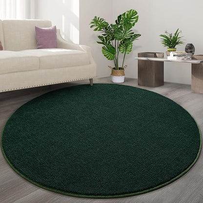 Round Area Rugs for Bedroom Living Room, 6x6 Dark Green Super Soft Comfy Thickened Memory-Foam Indoor Circle Carpet, Modern Aesthetic Minimalist Carpet for Boys Girls Adults Nursery Home Décor - LeafyLoom