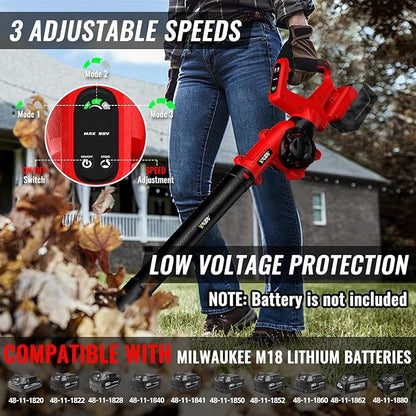 Leaf Blower, Cordless Leaf Blower for Milwaukee M18 Battery, 3 Speed Modes Up to 200MPH, 270° Rotatable Electric Leaf Blower with 4 Blowing Nozzles for Lawn Care and Yard(Battery Not Included) - LeafyLoom