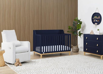 Delta Children babyGap Oxford 6-in-1 Convertible Crib + Brannan Bear Bookcase with Bins + Brannan Bear Wall Shelf with 4 Hooks, Navy/Natural (Bundle) - LeafyLoom