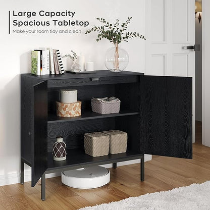 Brafab Rattan Cabinet Buffet Cabinet, Sideboard Cabinet with Natural Rattan Decorated Doors, Accent Cabinet, for Living Room, Entryway, Bedroom, Dining Room/Square Doors, Black - LeafyLoom