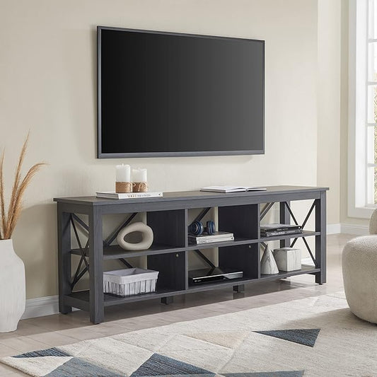 Henn&Hart Rectangular TV Stand for TV's up to 80" in Charcoal Gray, Electric Fireplace TV Stands for the Living Room - LeafyLoom