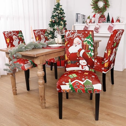 U'Artlines Christmas Chair Covers Set of 6, Removable Washable Merry Christmas Dining Chair Seat Covers Stretch Protector Slipcovers for Dining Room Kitchen Holiday Party Decor, Santa Claus UArtlines