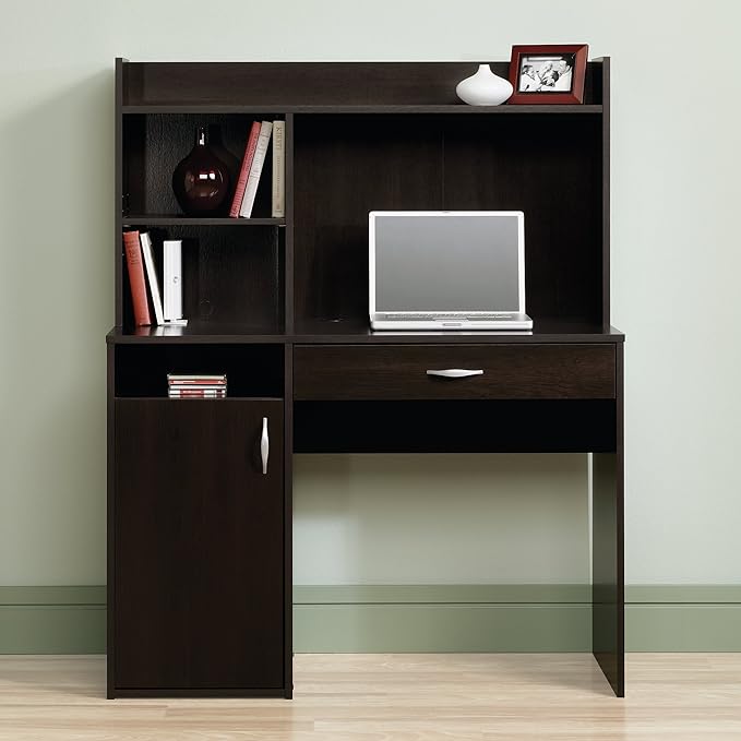 Sauder Beginnings Transitional Desk with Hutch, Cinnamon Cherry finish - LeafyLoom