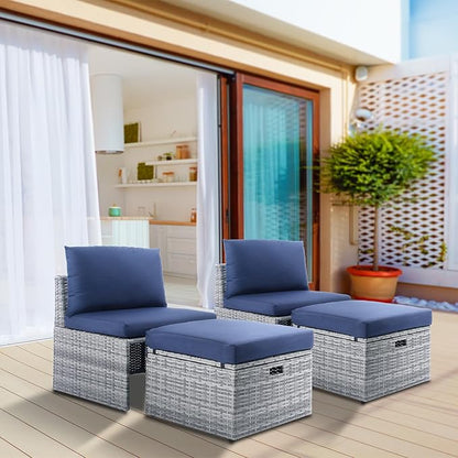 BACKYARD EXPRESSIONS PATIO · HOME · GARDEN w Backyard Expressions 2 Pc. Outdoor Conversation Chair Set with Storage and Ottoman, 250lb Weight Capacity, Navy Blue/Grey Wicker - LeafyLoom