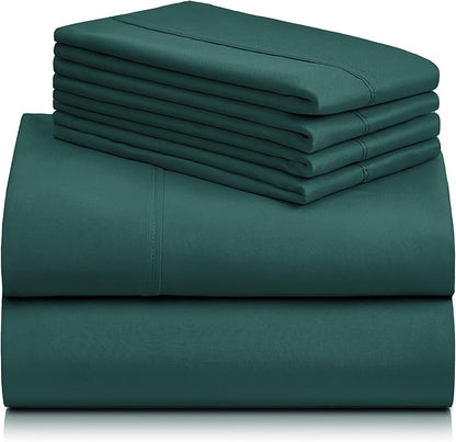 LuxClub 6 PC Full Sheet Set, Breathable Luxury Bed Sheets, Deep Pockets 18" Eco Friendly Wrinkle Free Cooling Bed Sheets Machine Washable Hotel Bedding Silky Soft - Emerald Full - LeafyLoom