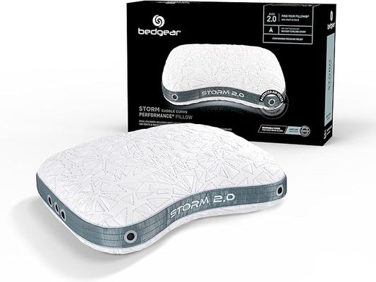 Bedgear Storm Cuddle Curve Performance Pillow - Size 2.0 - Cooling Bed Pillow for Side Sleepers - Medium Firm - Hypoallergenic, Washable and Removable Cover - LeafyLoom