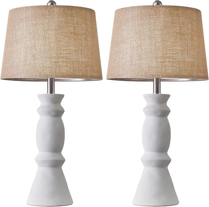 Oneach 25.75'' Farmhouse Ceramic Table Lamp for Living Room White Bedside Lamps Office White Table Lamp Set of 2 for Bedroom Retro Nightstand Lamp End Table Lamps - LeafyLoom