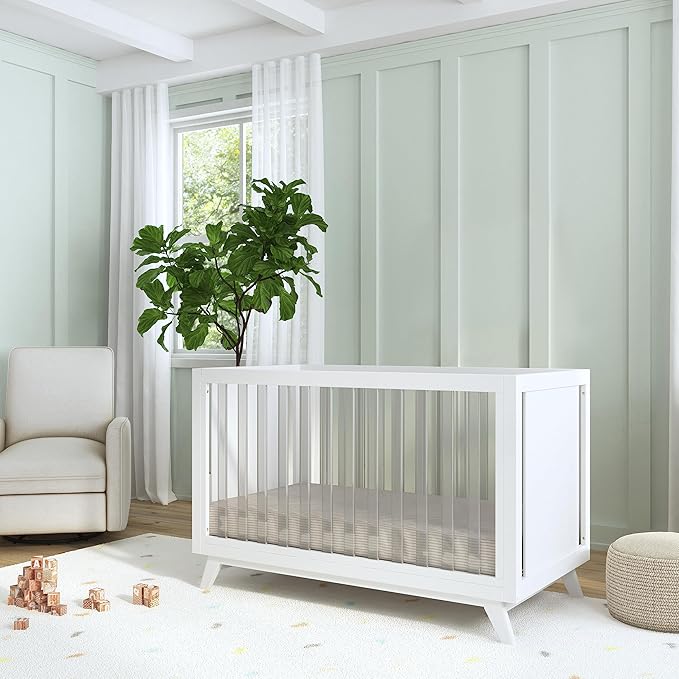 DaVinci Otto 3-in-1 Convertible Crib in White with Acrylic Slats, Greenguard Gold Certified - LeafyLoom