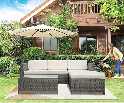 5 Piece Outdoor Patio Sectional Furniture Set, Weather Resistant Rattan Outside Couch, Waterproof Conversation Sofa for Balcony, Porch, Backyard, Deck, Garden,Beige - LeafyLoom