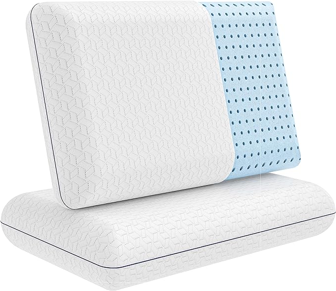 Gel Memory Foam Pillow 2 Pack - Queen Size - Ventilated, Bed Pillows with Viscose Made from Bamboo Pillow Cover,Cooling, Contoured Support - LeafyLoom