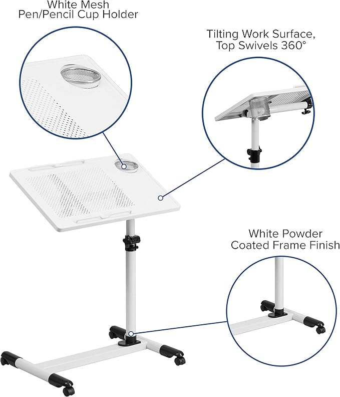 Flash Furniture Macon White Adjustable Height Steel Mobile Computer Desk - LeafyLoom