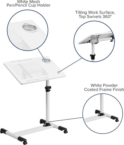 Flash Furniture Macon White Adjustable Height Steel Mobile Computer Desk - LeafyLoom