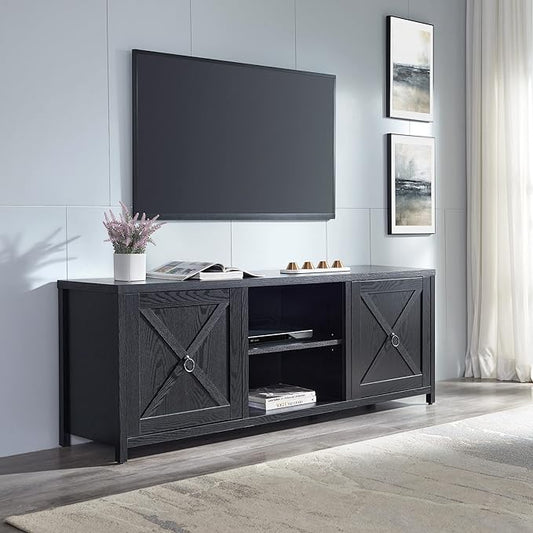 Henn&Hart Rectangular TV Stand for TV's up to 80" in Black Grain, TV Stands for the Living Room - LeafyLoom