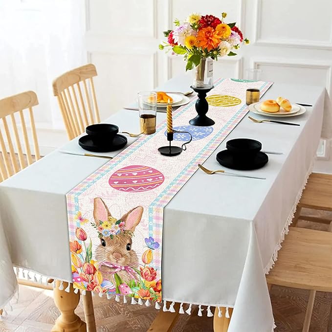 Easter Table Runner 72 Inch Easter Bunny Eggs Table Runner Buffalo Plaid Check Decor for Kitchen Dining Table Home Party Decorations Unibyby