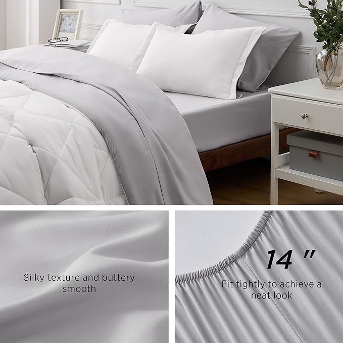 Bedsure White Queen Comforter Set - 7 Pieces Reversible White Bed Set , Bedding Set White with Comforters, Sheets, Pillowcases & Shams, White Bed in a Bag - LeafyLoom