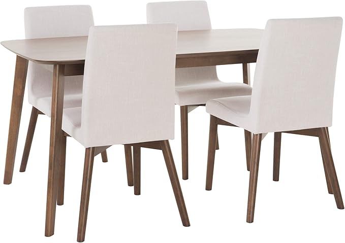 Christopher Knight Home Orrin 60" Rectangular Dining Set, 5-Pcs Set, Natural Walnut / Light Beige - LeafyLoom