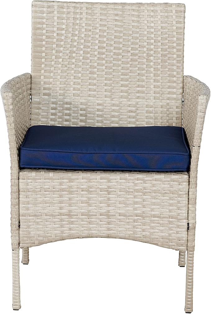 BTEXPERT Outdoor Wicker Conversation 3 Piece Bistro Set Garden Patio Yard Porch Furniture Space Saving Pe Rattan 2 Chairs Cushions Side Storage Glass Table Stone Gray/Navy Blue 3pc - LeafyLoom