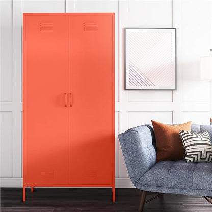 Novogratz Cache Tall 2 Door Metal Locker Cabinet, Orange - LeafyLoom