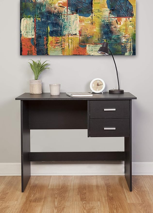 OneSpace Adina 2 Drawers Writing Desk, Black - LeafyLoom