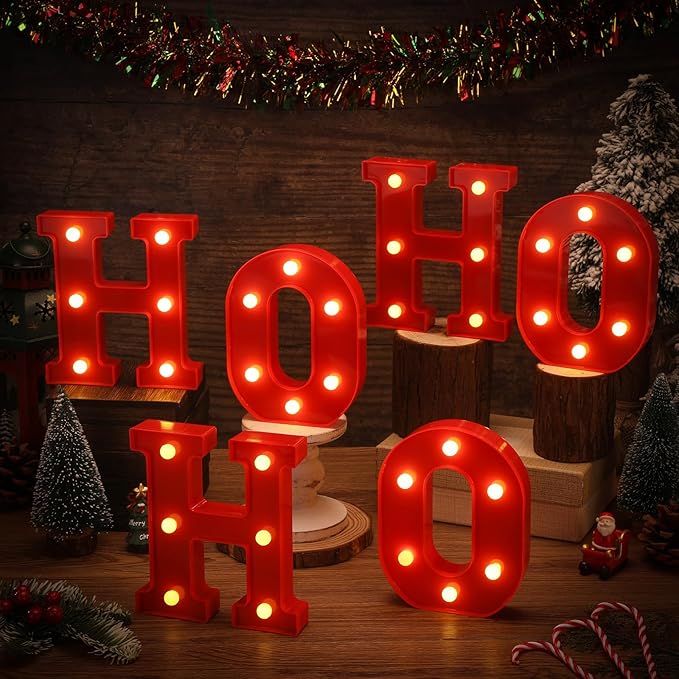 VIHOSE Christmas LED Letter Lights Sign Table Decoration Christmas Light up Letters Battery Powered Letter for Home Bar Christmas Party Bedroom Tabletop Decoration Gift(Ho Ho Ho) VIHOSE