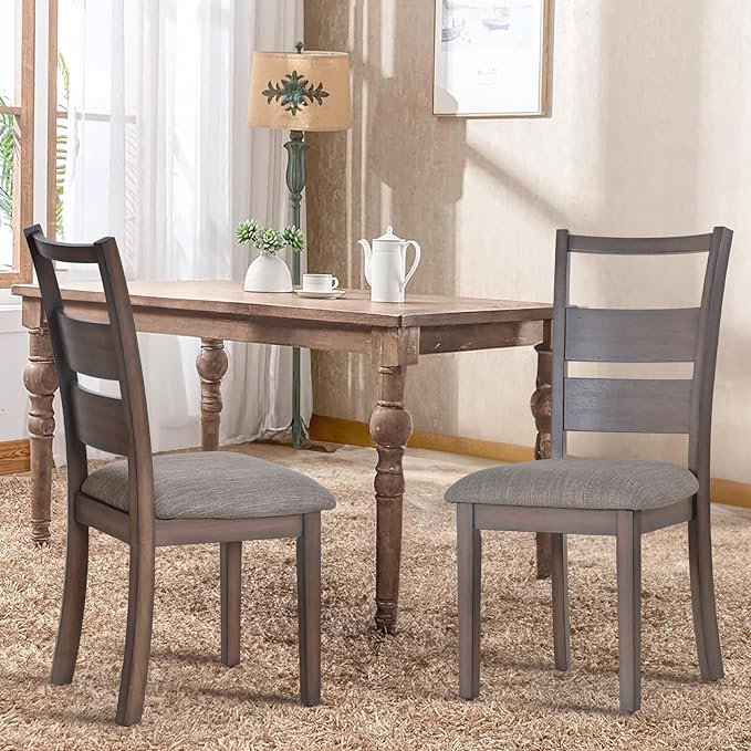 COLAMY Upholstered Dining Chairs Set of 2, Fabric Dining Room Kitchen Side Chair with Adjustable Foot Pegs and Ladder High Back - Light Brown - LeafyLoom