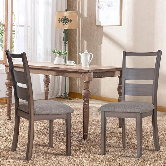 COLAMY Upholstered Dining Chairs Set of 2, Fabric Dining Room Kitchen Side Chair with Adjustable Foot Pegs and Ladder High Back - Light Brown - LeafyLoom