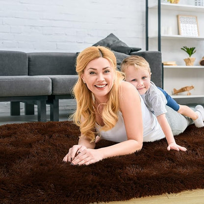 Merelax Soft Shaggy Rug for Kids Bedroom Oval 2.6'x5.3' Brown Plush Fluffy Carpet for Living Room, Furry Carpet for Teen Girls Room, Anti-skid Fuzzy Comfy Rug for Nursery Decor Cute Baby Play Mat - LeafyLoom