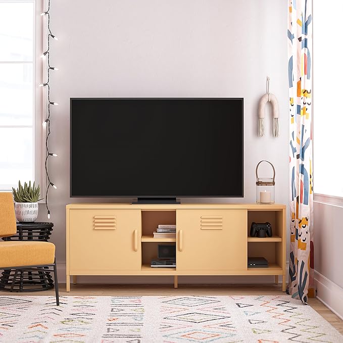 Novogratz Cache Metal Locker-Style TV Stand for TVs up to 65", Yellow - LeafyLoom