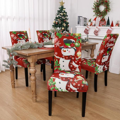 U'Artlines Christmas Chair Covers Set of 4, Removable Washable Merry Christmas Dining Chair Seat Covers Stretch Protector Slipcovers for Dining Room Kitchen Holiday Party Decor, Snowman UArtlines