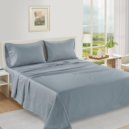 LANE LINEN Luxury 100% Egyptian Cotton Bed Sheets - 1000 Thread Count 4-Piece French Blue Full Set Bedding Sateen Weave 16" Deep Pocket (Fits Upto 17" Mattress) - LeafyLoom