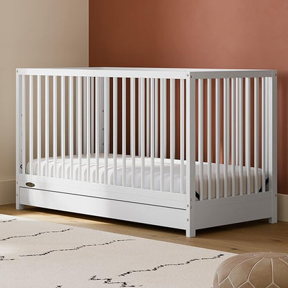 Graco Teddi 5-in-1 Convertible Crib with Drawer (White) – GREENGUARD Gold Certified, Crib with Drawer Combo, Full-Size Nursery Storage Drawer, Converts to Toddler Bed, Daybed and Full-Size Bed - LeafyLoom