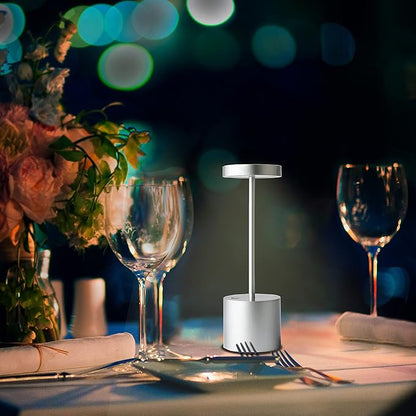 Cordless Table Lamp, Rechargeable LED Battery 5000mAh Metal USB Portable Powered Desk Lamp, 3 Levels Brightness Light for Restaurants Outdoor (10.25in Silver) - LeafyLoom