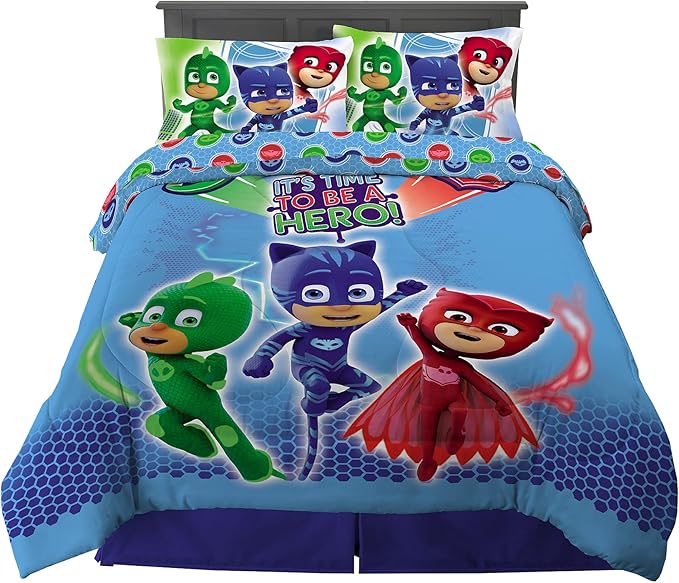 Franco Kids Bedding Super Soft Comforter and Sheet Set, 5 Piece Full Size, PJ Masks - LeafyLoom