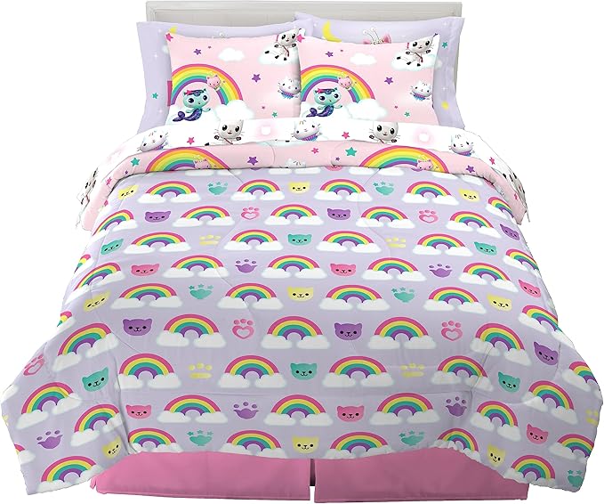 Franco Gabby's Dollhouse Kids Bedding Super Soft Comforter and Sheet Set with Sham, 7 Queen Size, (Official Licensed Product) - LeafyLoom