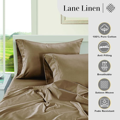 LANE LINEN 100% Egyptian Cotton Bed Sheets - 1000 Thread Count 4-Piece Taupe King Set Bedding Sateen Weave Luxury Hotel 16" Deep Pocket (Fits Upto 17" Mattress) - LeafyLoom