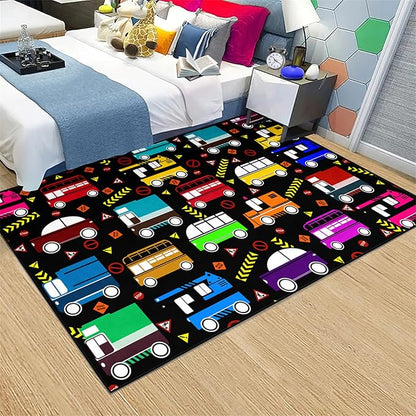 Car Play Mat Kids Rugs for Playroom Car Track Rug Kids Mat Construction Play Mat Car Play Rug Car Carpet for Kids Carpet for Bedroom Truck Rugs for Boys Room,Black 3'×4' - LeafyLoom