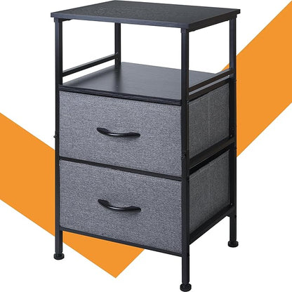 Nightstand with Fabric Drawers, Side Table with Open Wood Shelf for Bedroom, Small Dresser with Storage Drawers, End Table for Living Room, mesa de Noche para dormitorio, Gray - LeafyLoom