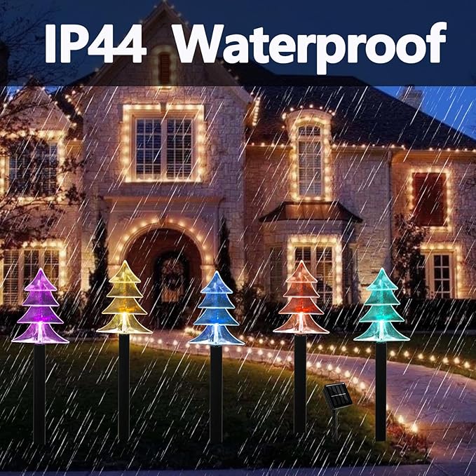 Christmas Solar Pathway Lights, Set of 5 Waterproof Landscape Christmas Lights, Stake Christmas Decorations, LED Lights for Yard Lawn Patio Walkway Decor (5PCS-Multi Colors-Tree) ILLUMINEW