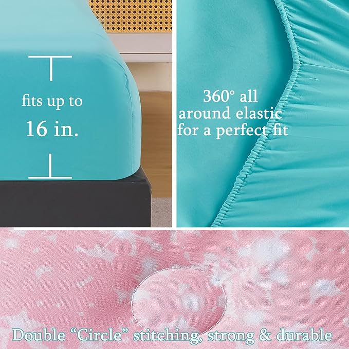 URBONUR Twin Bedding Set for Girls 6Pcs Bed in a Bag Gradient Tie Dye Pastel Aqua Comforter Set with Sheets, Soft Microfiber All Season Bed Sets (Multi, Twin Size) - LeafyLoom