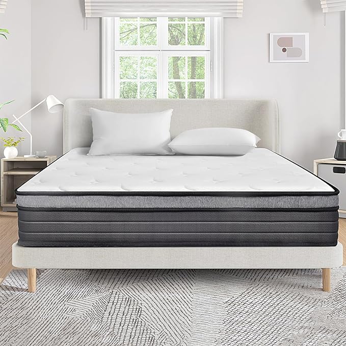 EIUE Queen Size Mattress 10 Inch,Bed-in-a-Box,Hybrid Mattress,Individual Pocket Spring Mattress,Medium Firm Mattresses,Breathable Comfortable for Sleep Supportive and Pressure Relief - LeafyLoom